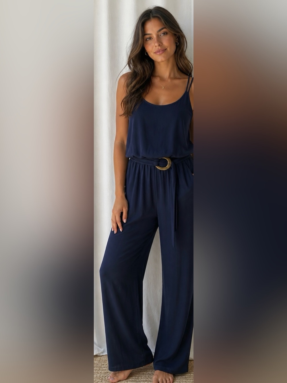 Women's Navy Sleeveless Jumpsuit 100% Rayon soft Surroundings Petite Large